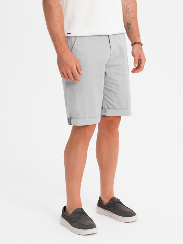 Ombre Clothing Pánské klasické chino šortky s ohrnutou nohavicí - šedé