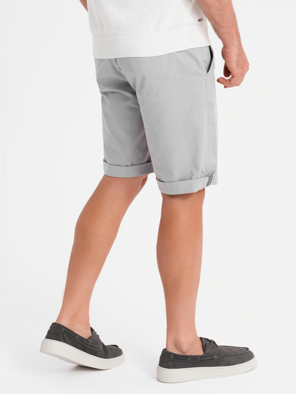 Ombre Clothing Pánské klasické chino šortky s ohrnutou nohavicí - šedé
