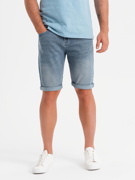 Ombre Clothing Pánské džínové šortky s ohrnutou nohavicí - světle modré