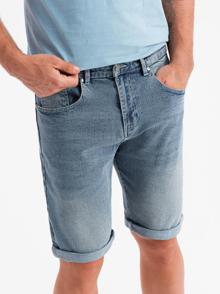 Ombre Clothing Pánské džínové šortky s ohrnutou nohavicí - světle modré