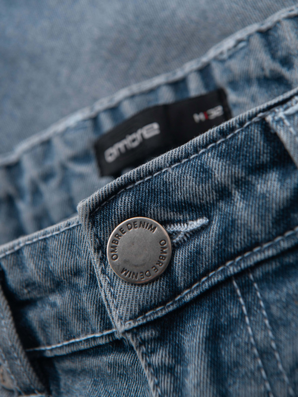 Ombre Clothing Pánské džínové šortky s ohrnutou nohavicí - světle modré