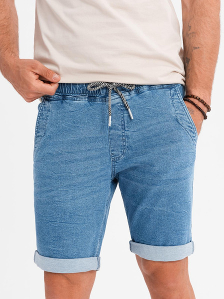 Ombre Clothing Pánské džínové šortky s ohrnutou nohavicí - světle modré