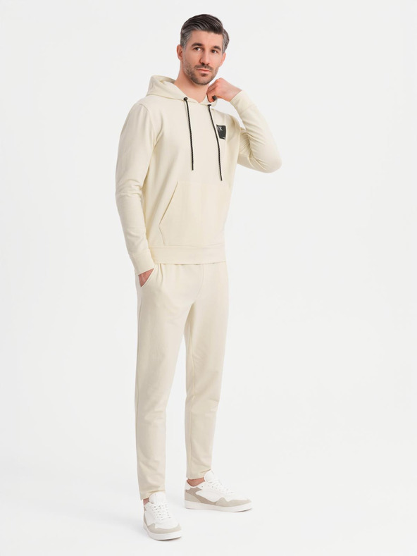 Ombre Clothing Pánská mikina s kapucí + tepláky - krémová