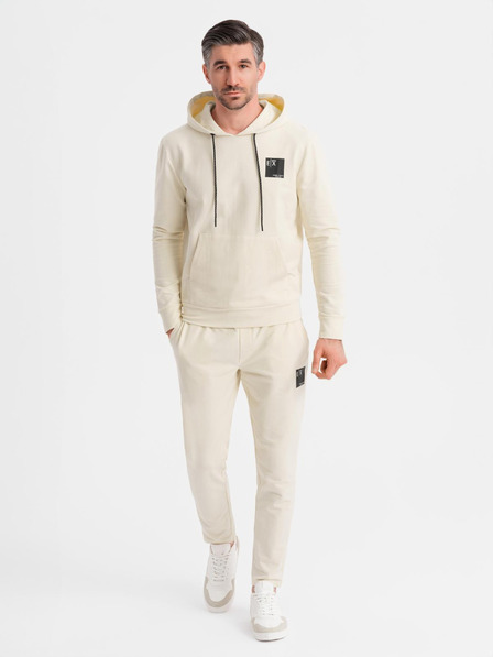 Ombre Clothing Pánská mikina s kapucí + tepláky - krémová
