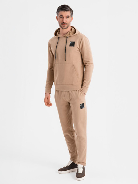 Ombre Clothing Pánská mikina s kapucí + tepláky - hnědá