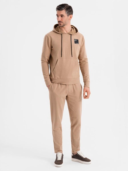 Ombre Clothing Pánská mikina s kapucí + tepláky - hnědá