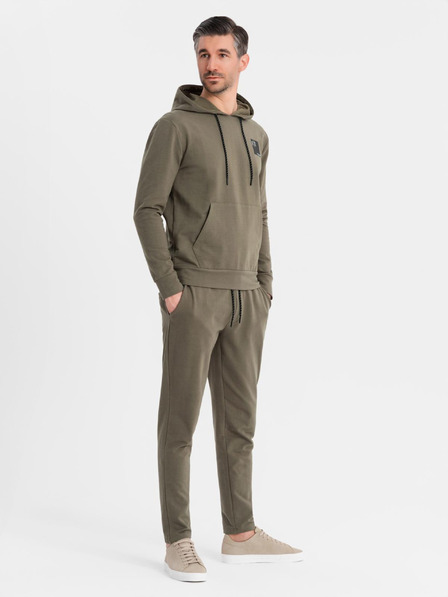 Ombre Clothing Pánská mikina s kapucí + tepláky - olivová