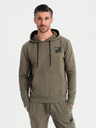 Ombre Clothing Pánská mikina s kapucí + tepláky - olivová