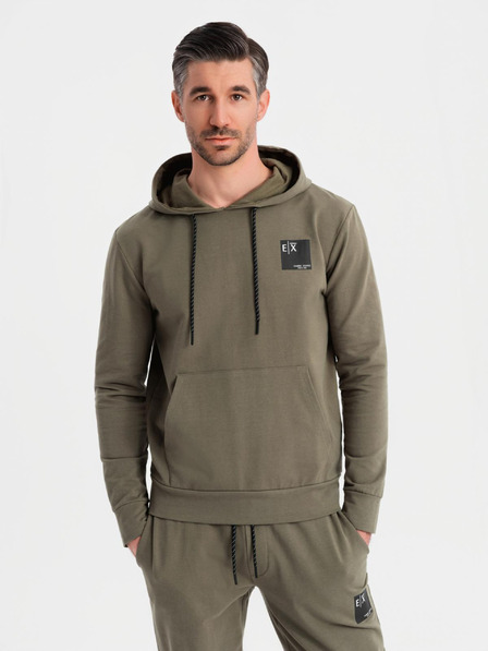 Ombre Clothing Pánská mikina s kapucí + tepláky - olivová