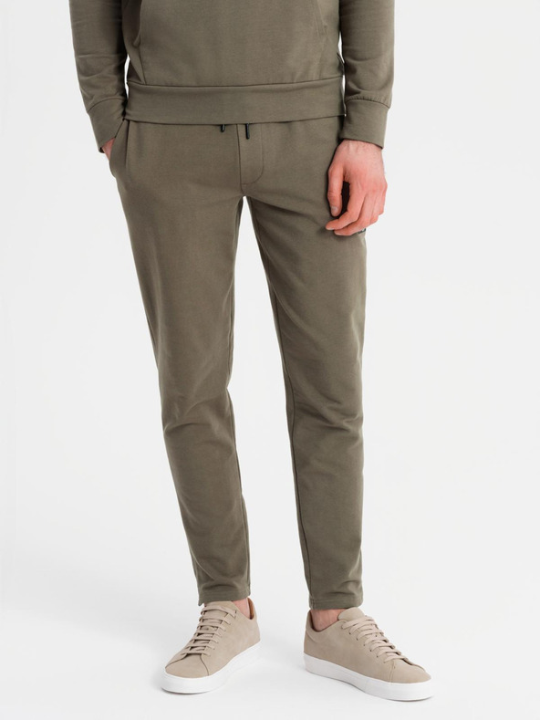 Ombre Clothing Pánská mikina s kapucí + tepláky - olivová