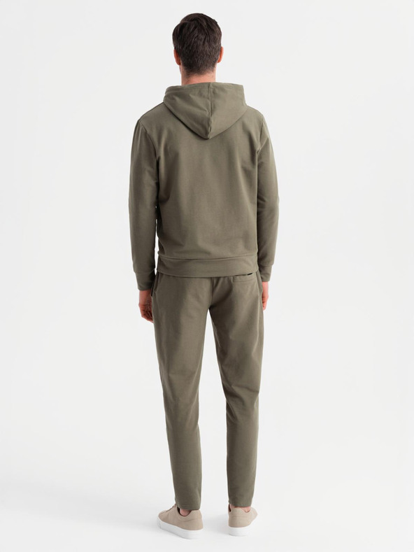 Ombre Clothing Pánská mikina s kapucí + tepláky - olivová