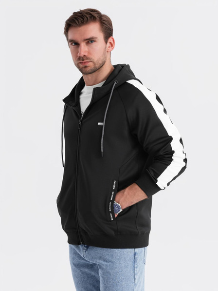 Ombre Clothing Pánská mikina na zip s kapucí a lemováním - černá