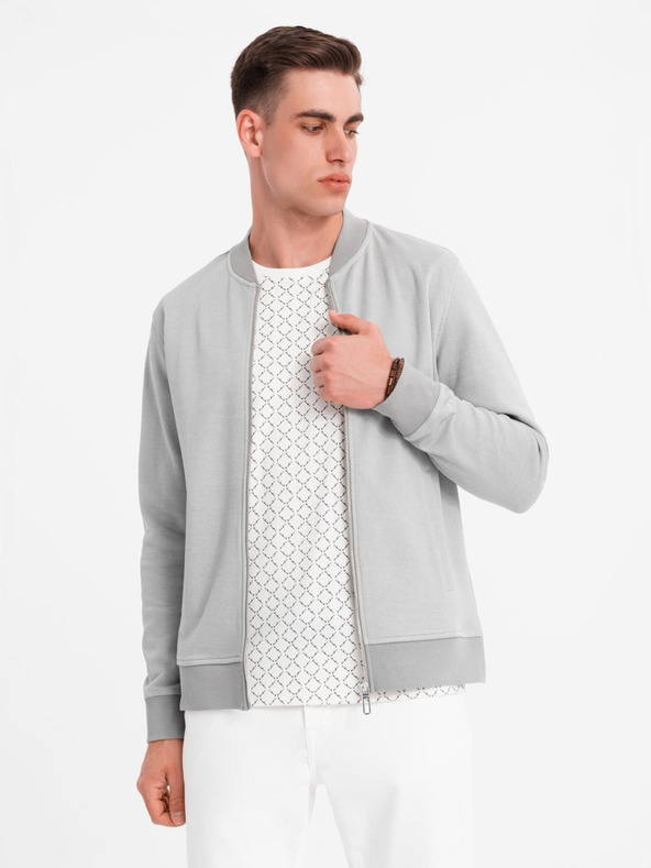 Ombre Clothing Pánská pletená bunda bomber - šedá