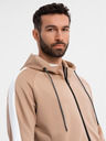 Ombre Clothing Pánská rozepínací mikina s kapucí a lemováním - béžová