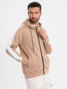 Ombre Clothing Pánská rozepínací mikina s kapucí a lemováním - béžová