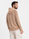 Ombre Clothing Pánská rozepínací mikina s kapucí a lemováním - béžová