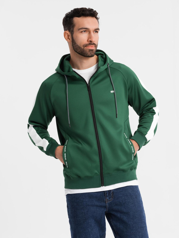 Ombre Clothing Pánská rozepínací mikina s kapucí a lemováním - tmavě zelená