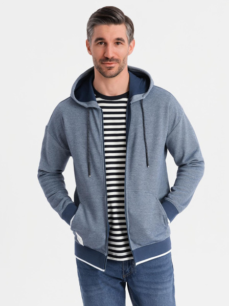 Ombre Clothing Pánská měkce strukturovaná mikina s kapucí - tmavě modrá