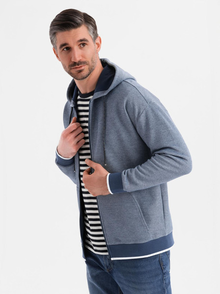Ombre Clothing Pánská měkce strukturovaná mikina s kapucí - tmavě modrá