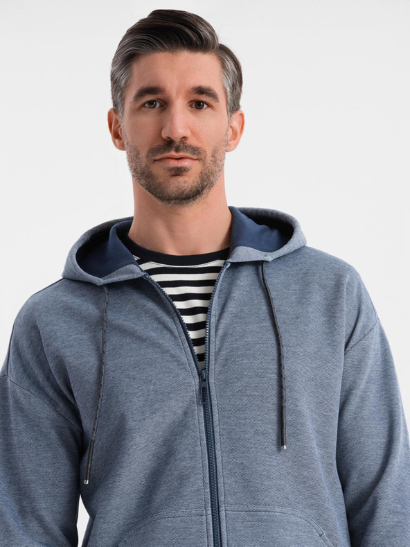 Ombre Clothing Pánská měkce strukturovaná mikina s kapucí - tmavě modrá