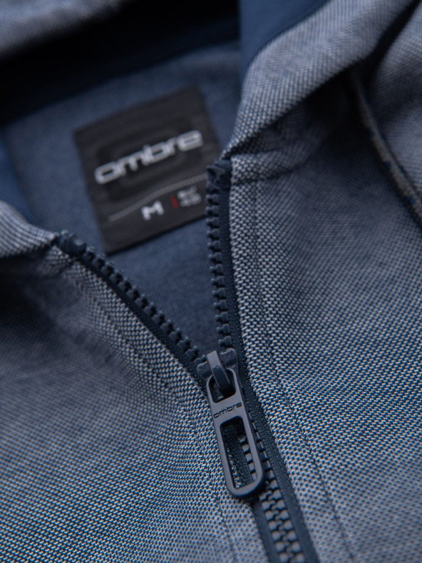 Ombre Clothing Pánská měkce strukturovaná mikina s kapucí - tmavě modrá