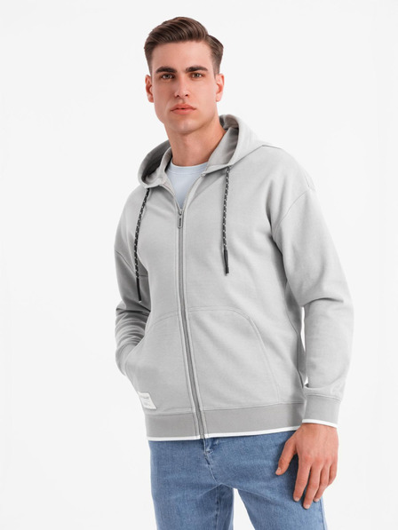 Ombre Clothing Pánská měkce strukturovaná mikina s kapucí - šedá