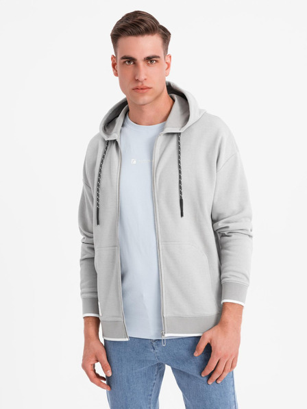 Ombre Clothing Pánská měkce strukturovaná mikina s kapucí - šedá