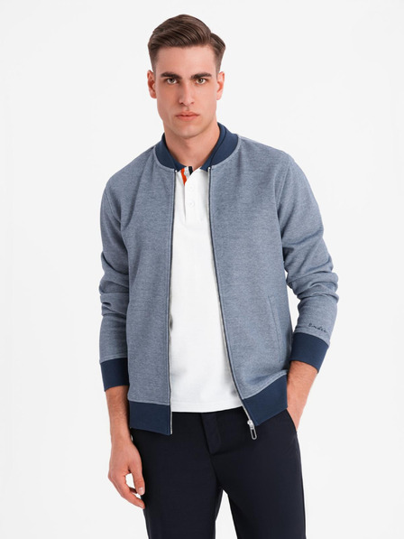 Ombre Clothing Pánská pletená bunda bomber - tmavě modrá