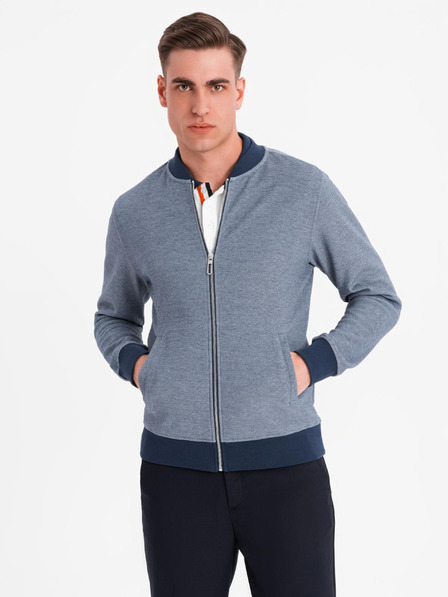 Ombre Clothing Pánská pletená bunda bomber - tmavě modrá