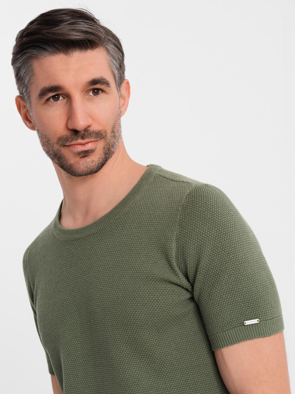 Ombre Clothing Pánská pletená košile s jemnou texturou - olivová