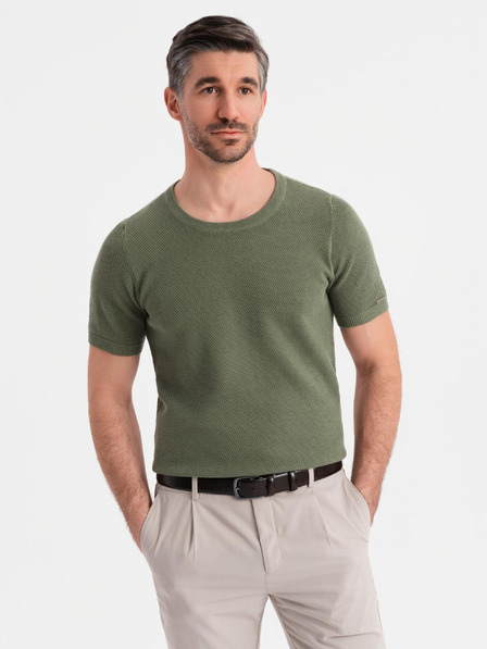 Ombre Clothing Pánská pletená košile s jemnou texturou - olivová