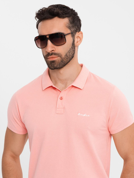 Ombre Clothing Bavlněná polokošile z piké úpletu - růžová