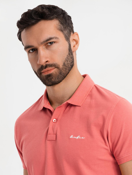 Ombre Clothing Bavlněná polokošile z piké úpletu - korálová