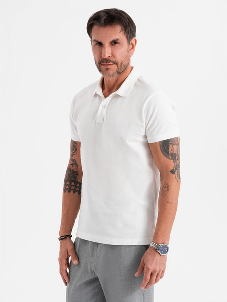 Ombre Clothing Bavlněná polokošile z piké úpletu - krémová
