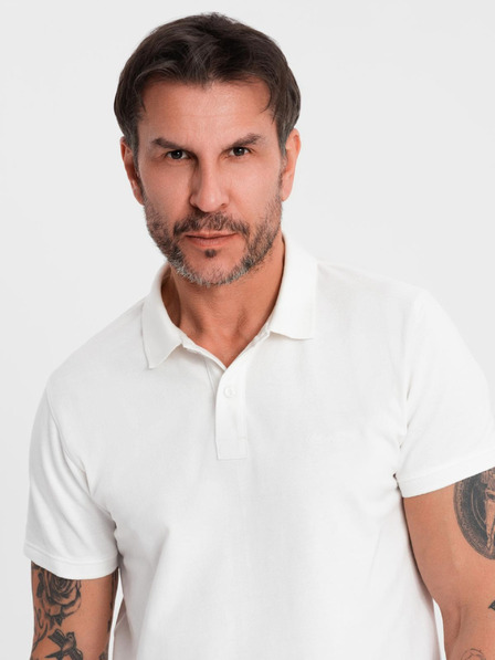 Ombre Clothing Bavlněná polokošile z piké úpletu - krémová