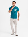 Ombre Clothing Pánské bavlněné tričko s potiskem kapsy - tyrkysové