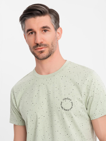 Ombre Clothing Pánské bavlněné tričko s potiskem a kulatým výstřihem - mint