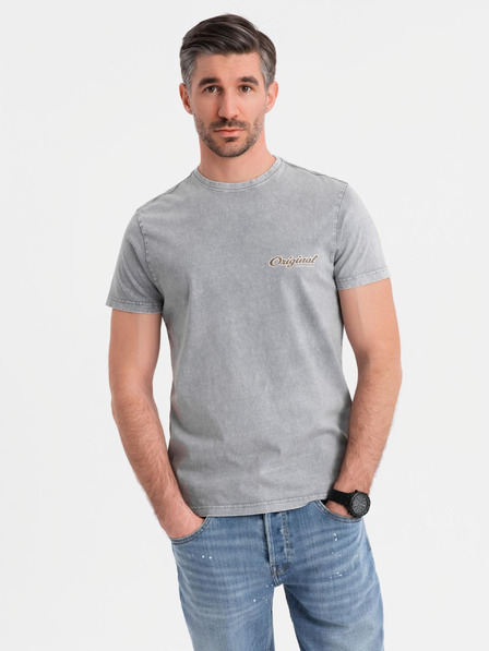 Ombre Clothing Bavlněné tričko s potiskem na hrudi a zádech - šedé