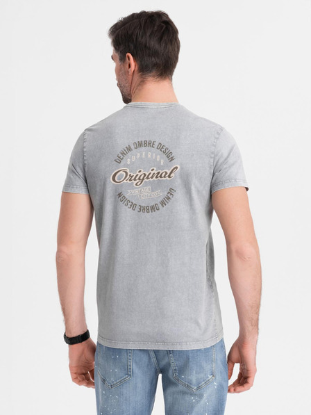 Ombre Clothing Bavlněné tričko s potiskem na hrudi a zádech - šedé