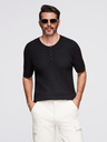 Ombre Clothing Pánské pletené tričko s knoflíky u výstřihu - černé