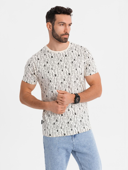 Ombre Clothing Bavlněné tričko s potiskem a kulatým výstřihem - krémové