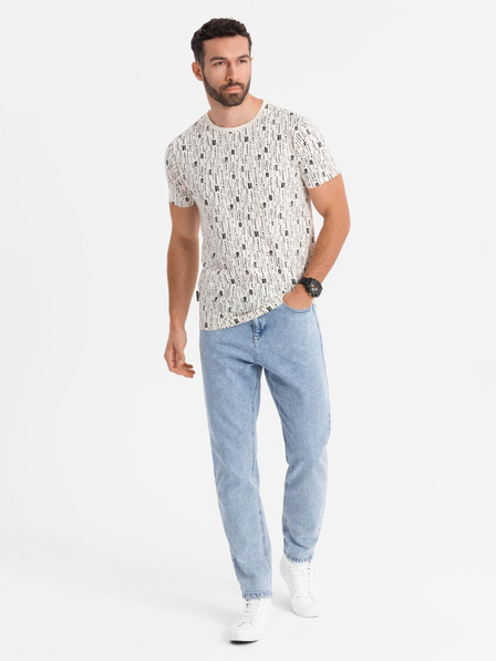 Ombre Clothing Bavlněné tričko s potiskem a kulatým výstřihem - krémové