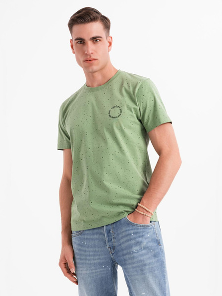 Ombre Clothing Pánské bavlněné tričko s potiskem a kulatým výstřihem - zelené