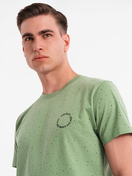 Ombre Clothing Pánské bavlněné tričko s potiskem a kulatým výstřihem - zelené