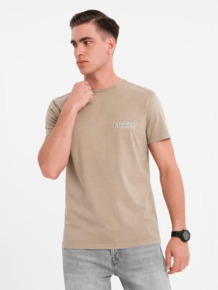 Ombre Clothing Bavlněné tričko s potiskem na prsou a zádech - tmavě béžové