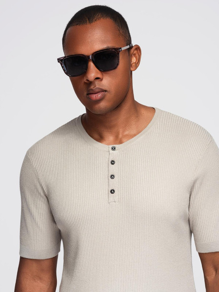 Ombre Clothing Pánské pletené tričko s knoflíky u výstřihu - světle šedé
