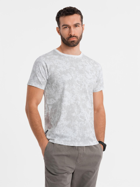 Ombre Clothing Pánské vzorované bavlněné tričko s krátkým rukávem - bílé