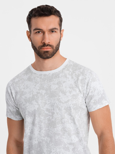 Ombre Clothing Pánské vzorované bavlněné tričko s krátkým rukávem - bílé