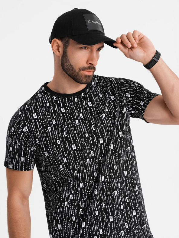 Ombre Clothing Bavlněné tričko s potiskem a kulatým výstřihem - černé