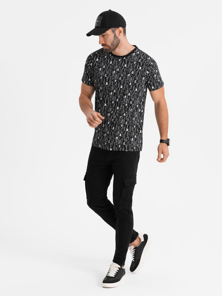 Ombre Clothing Bavlněné tričko s potiskem a kulatým výstřihem - černé